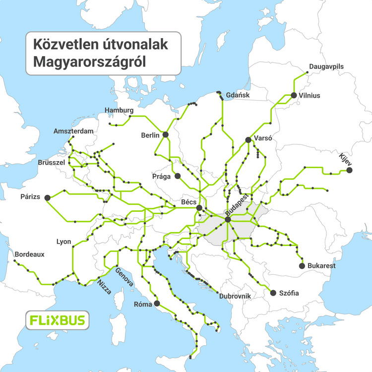 FlixBus Közvetelen útvonalak 2025